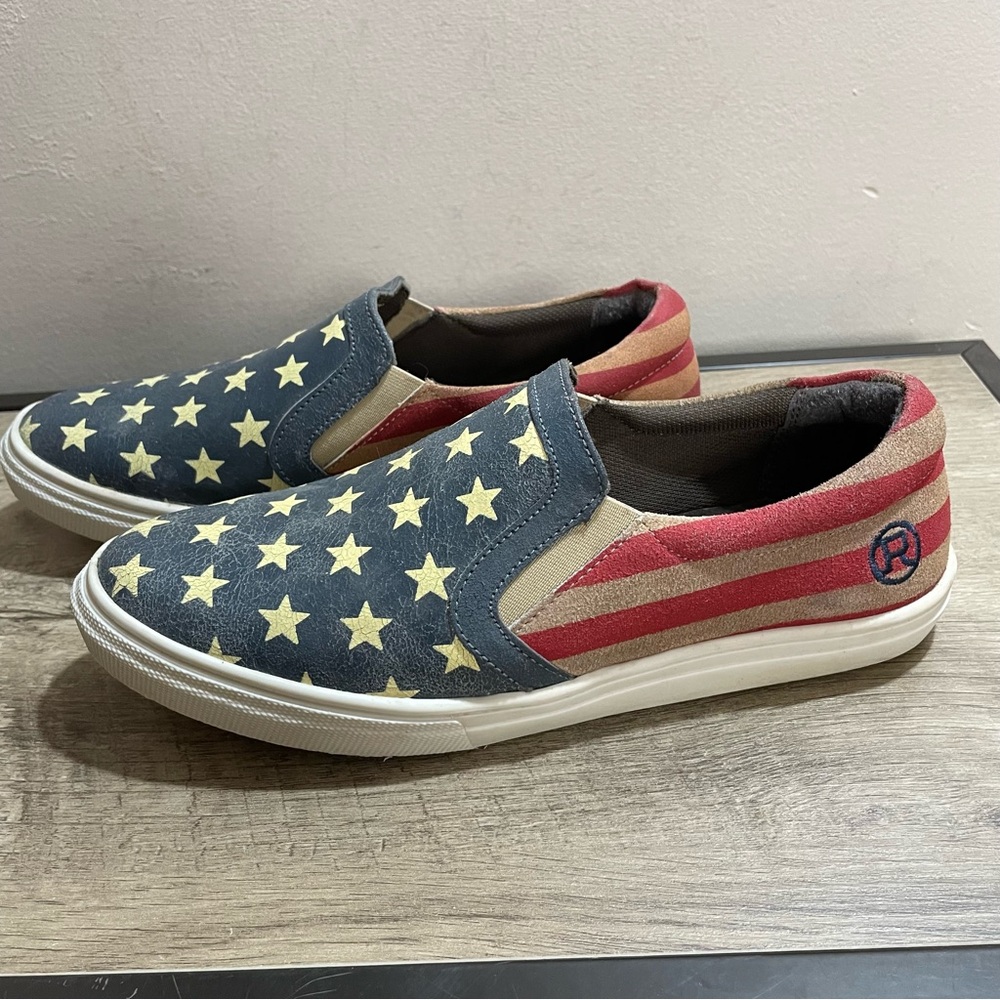 Women's ROPER Stars & Stripes AMERICAN BEAUTY Slip-On LEATHER Shoes SNEAKERS  9